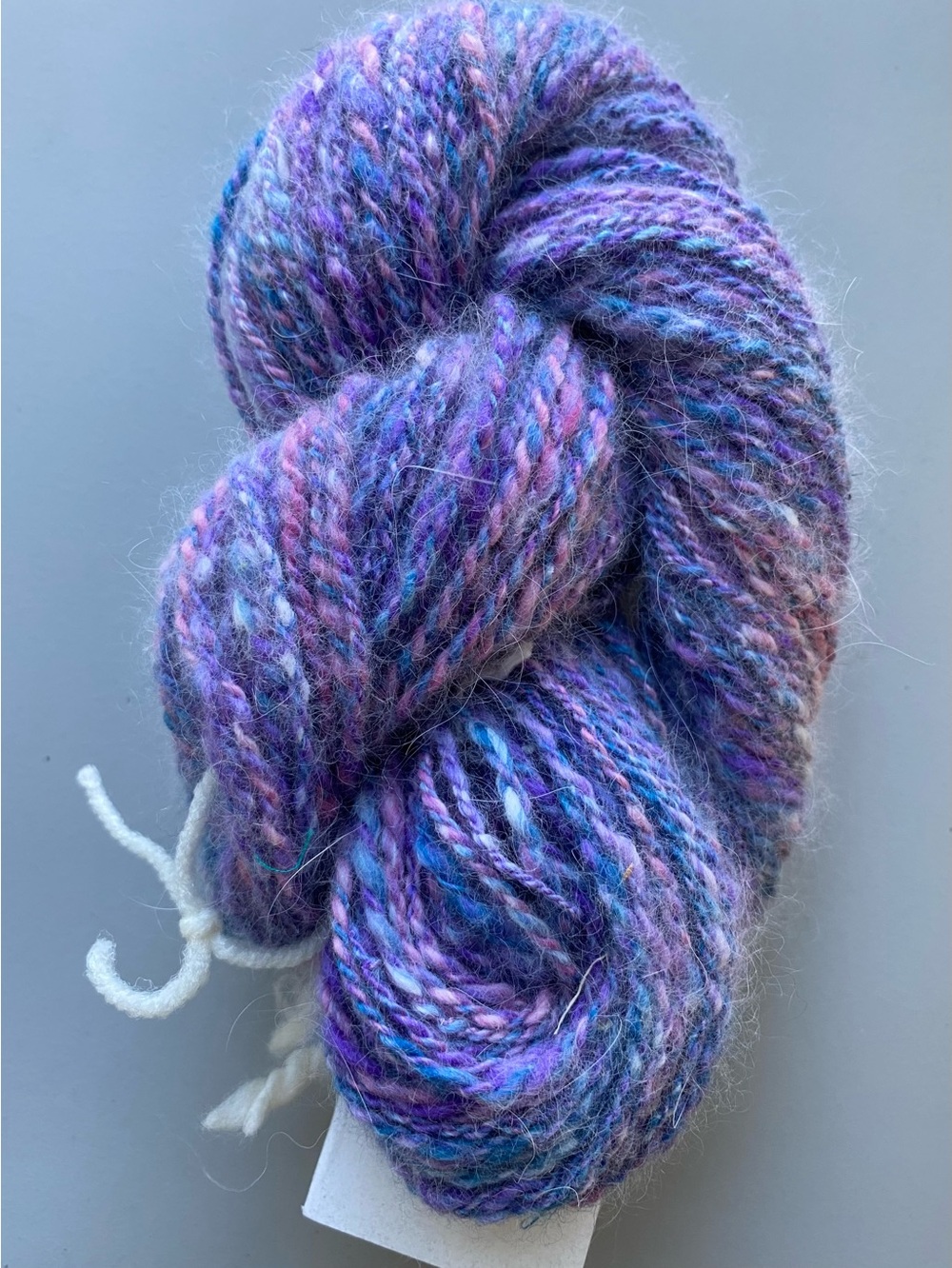 Hand spun, hand dyed yarn. Fine Wool & Angora. Worsted Wt.